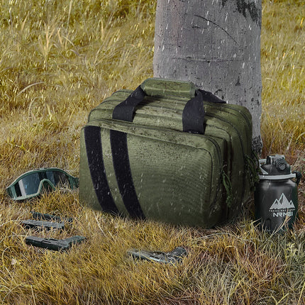 Range Bag for 2 Pistols Tactical Gun Bag 2 Built-in Pistol Bags Green.