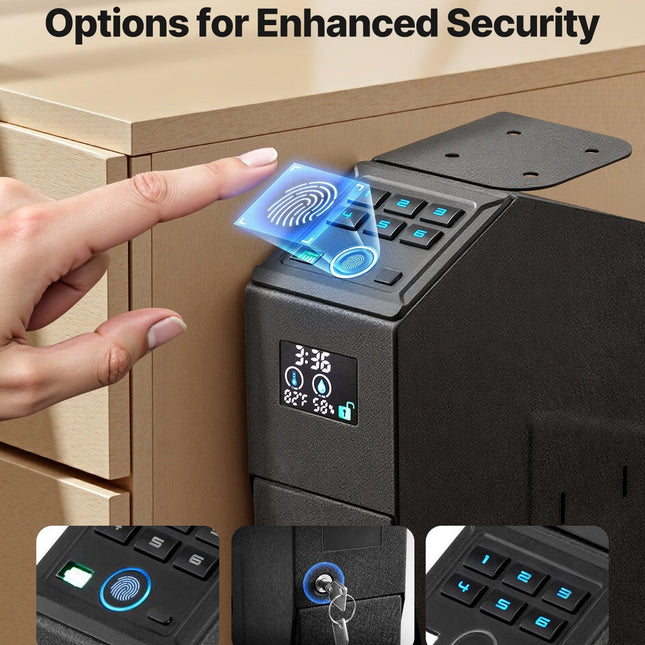 Gun Safe, Slider Handgun Gun Safe with Screen, Fingerprint/Password/Key, 3-Way Quick Access Firearm Case Box with LED for 1 Pistol & Magazine, Mounted Gun Box for Nightstand Bedside Desk Car.