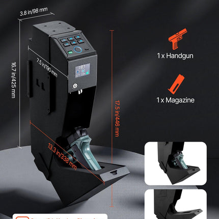 Gun Safe, Slider Handgun Gun Safe with Screen, Fingerprint/Password/Key, 3-Way Quick Access Firearm Case Box with LED for 1 Pistol & Magazine, Mounted Gun Box for Nightstand Bedside Desk Car.