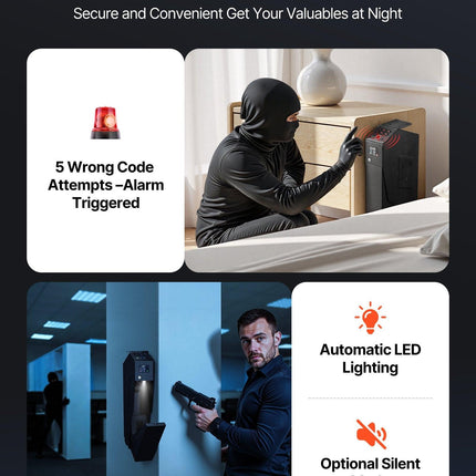 Gun Safe, Slider Handgun Gun Safe with Screen, Fingerprint/Password/Key, 3-Way Quick Access Firearm Case Box with LED for 1 Pistol & Magazine, Mounted Gun Box for Nightstand Bedside Desk Car.