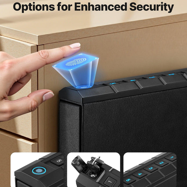 Gun Safe, Slider Handgun Gun Safe with Fingerprint/Password/Key, 3-Way Quick Access Firearm Case Box with Lighting for 1 Pistol & Magazine, Mounted Pistol Gun Box for Nightstand Bedside Desk Car.