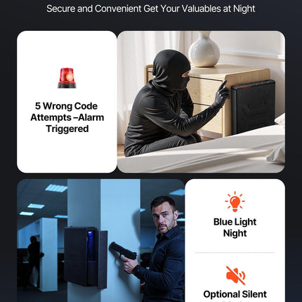 Gun Safe, Slider Handgun Gun Safe with Fingerprint/Password/Key, 3-Way Quick Access Firearm Case Box with Lighting for 1 Pistol & Magazine, Mounted Pistol Gun Box for Nightstand Bedside Desk Car.