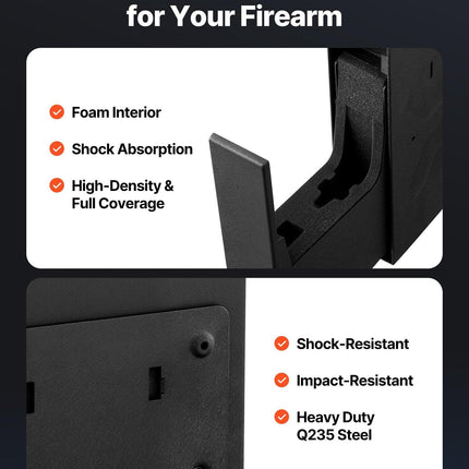 Gun Safe, Slider Handgun Gun Safe with Fingerprint/Password/Key, 3-Way Quick Access Firearm Case Box with Lighting for 1 Pistol & Magazine, Mounted Pistol Gun Box for Nightstand Bedside Desk Car.
