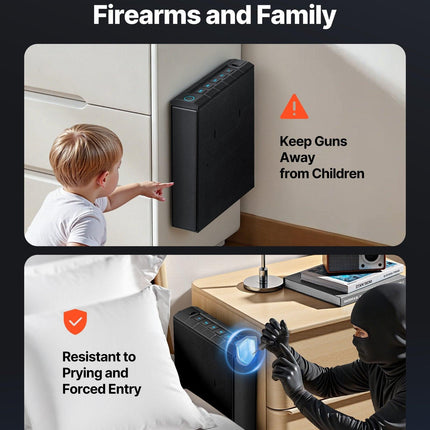 Gun Safe, Slider Handgun Gun Safe with Fingerprint/Password/Key, 3-Way Quick Access Firearm Case Box with Lighting for 1 Pistol & Magazine, Mounted Pistol Gun Box for Nightstand Bedside Desk Car.