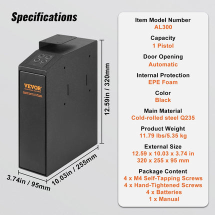 Mounted Gun Safe for Pistols Biometric Gun Safe 3 Access Ways 1 Pistol.