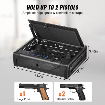 Gun Safe for Pistols Biometric Gun Safe with 3 Access Ways for 2 Pistols.