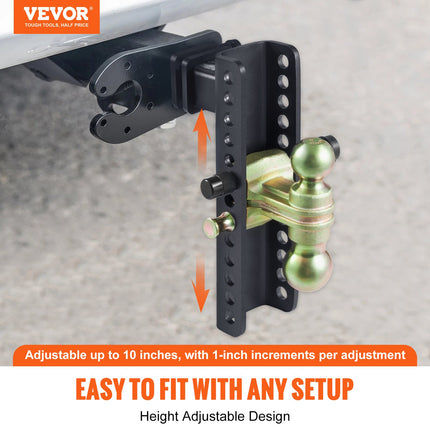 Adjustable Trailer Hitch, 25.4 cm Drop & 21.59 cm Rise Hitch Ball Mount with 5.08 cm Receiver, Solid Tube, 6350 kgs GTW, 5.08 cm & 5.08-0.79 cm 45# Steel Tow Balls with Key Lock for Truck Towing.