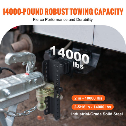 Adjustable Trailer Hitch, 25.4 cm Drop & 21.59 cm Rise Hitch Ball Mount with 5.08 cm Receiver, Solid Tube, 6350 kgs GTW, 5.08 cm & 5.08-0.79 cm 45# Steel Tow Balls with Key Lock for Truck Towing.
