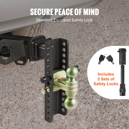Adjustable Trailer Hitch, 25.4 cm Drop & 21.59 cm Rise Hitch Ball Mount with 5.08 cm Receiver, Solid Tube, 6350 kgs GTW, 5.08 cm & 5.08-0.79 cm 45# Steel Tow Balls with Key Lock for Truck Towing.