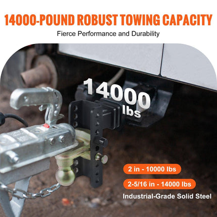 Adjustable Trailer Hitch, 152.4 mm Drop & 114.3 mm Rise Hitch Ball Mount with 50.8 mm Receiver, Solid Tube, 6350 kg GTW, 50.8 mm and 58.7 mm 45# Steel Tow Balls with Key Lock for Truck Towing.