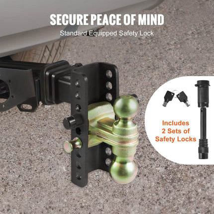 Adjustable Trailer Hitch, 152.4 mm Drop & 114.3 mm Rise Hitch Ball Mount with 50.8 mm Receiver, Solid Tube, 6350 kg GTW, 50.8 mm and 58.7 mm 45# Steel Tow Balls with Key Lock for Truck Towing.
