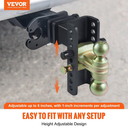 Adjustable Trailer Hitch, 15cm Drop & 11.43cm Rise Hitch Ball Mount with 6.35cm Receiver, Solid Tube, 6577 kgs GTW, 5.08cm & 5.08-0.79cm 45# Steel Tow Balls with Key Lock for Truck Towing.