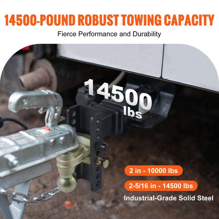 Adjustable Trailer Hitch, 15cm Drop & 11.43cm Rise Hitch Ball Mount with 6.35cm Receiver, Solid Tube, 6577 kgs GTW, 5.08cm & 5.08-0.79cm 45# Steel Tow Balls with Key Lock for Truck Towing.