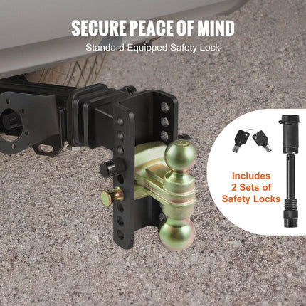 Adjustable Trailer Hitch, 15cm Drop & 11.43cm Rise Hitch Ball Mount with 6.35cm Receiver, Solid Tube, 6577 kgs GTW, 5.08cm & 5.08-0.79cm 45# Steel Tow Balls with Key Lock for Truck Towing.