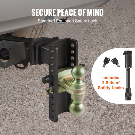 Adjustable Trailer Hitch, 203.2 mm Drop & 165.1 mm Rise Hitch Ball Mount with 63.5 mm Receiver, Solid Tube, 6577 kg GTW, 50.8 mm & 58.7 mm 45# Steel Tow Balls with Key Lock for Truck Towing.