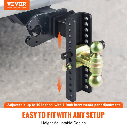 Adjustable Trailer Hitch, 25 cm Drop & 21.59 cm Rise Hitch Ball Mount with 6.35 cm Receiver Solid Tube, 6577 kgs GTW, 5.08 cm & 5.08-0.79 cm 45# Steel Tow Balls with Key Lock for Truck Towing.