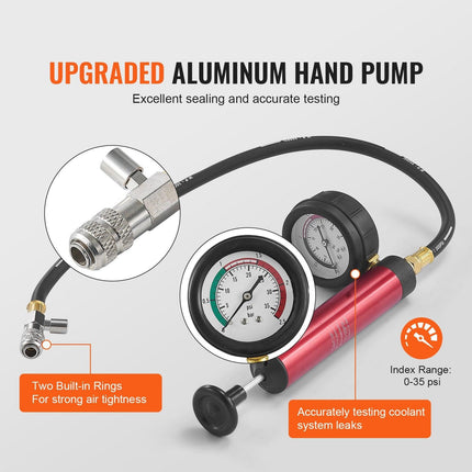 14 pcs Universal Radiator Pressure Tester Kit, Coolant Pressure Tester Kit with Manual Pump and Color-coded Steel Test Cap Adapters, with Toolbox, For Cars Motorcycles Trucks Cooling System.