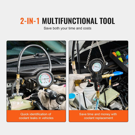 28 pcs Universal Radiator Pressure Tester Kit, Coolant Pressure Tester Kit with Manual Pump and Color-coded Test Caps, Coolant Vacuum Refill kit for Cars Motorcycles Trucks Cooling System.
