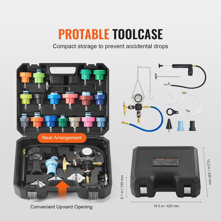 28 pcs Universal Radiator Pressure Tester Kit, Coolant Pressure Tester Kit with Manual Pump and Color-coded Test Caps, Coolant Vacuum Refill kit for Cars Motorcycles Trucks Cooling System.
