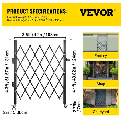 Single Folding Security Gate Folding Door Gate 37"W x 48"H Scissor Gate.