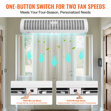 1.2m Commercial Indoor Air Curtain Super Power 2 Speeds 2802m_/h, UL Certified Wall Mounted Air Curtains for Doors, Indoor Over Door Fan with Heavy Duty Limit Switch, Easy-Install Unheated.