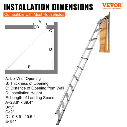 Attic Ladder Telescoping, 158.76kg Capacity, 100cm x 59.94cm,Multi-Purpose Aluminium Extension, Lightweight and Portable,Fits298.7cm-320.04cmCeilingHeights,Convenient Access to Your Attic Standa.