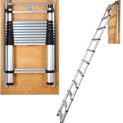 Attic Ladder Telescoping, 158.76kg Capacity, 100cm x 59.94cm,Multi-Purpose Aluminium Extension, Lightweight and Portable,Fits298.7cm-320.04cmCeilingHeights,Convenient Access to Your Attic Standa.