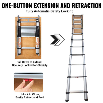Attic Ladder Telescoping, 158.76kg Capacity, 100cm x 59.94cm,Multi-Purpose Aluminium Extension, Lightweight and Portable,Fits298.7cm-320.04cmCeilingHeights,Convenient Access to Your Attic Standa.