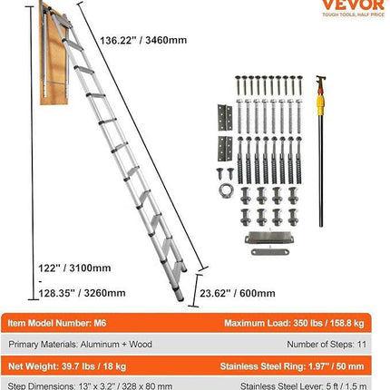 Attic Ladder Telescoping, 158.76kg Capacity, 100cm x 59.94cm,Multi-Purpose Aluminium Extension, Lightweight and Portable,Fits298.7cm-320.04cmCeilingHeights,Convenient Access to Your Attic Standa.