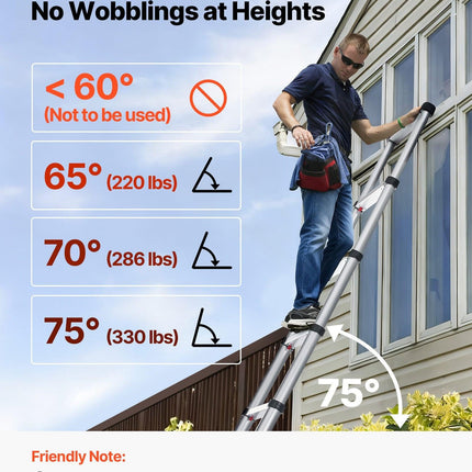 3.8m Telescoping Ladder, Aluminum Lightweight Multi-Purpose Collapsible Extension, One-Touch Retraction Ladder, Heavy Duty 150kg Max Capacity with Non-Slip Feet, for Home, Outdoor Work, Loft.