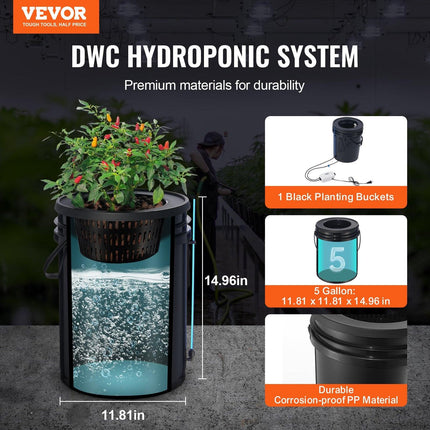 DWC Hydroponics Grow System Deep Water Culture with Top Drip 1 Bucket 20L.