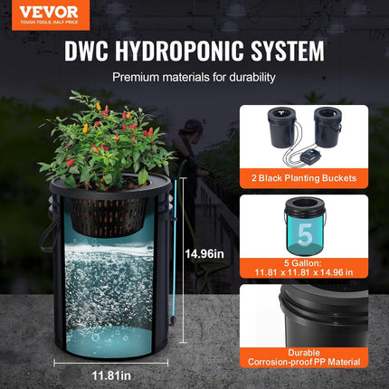 DWC Hydroponics Grow System Deep Water Culture with Top Drip 2 Buckets.