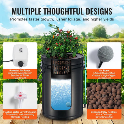 DWC Hydroponics Grow System Deep Water Culture with Top Drip 2 Buckets.