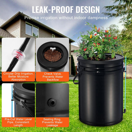 RDWC Hydroponics Grow System, Hydroponic Growing Kit with Top Drip, Recirculating Deep Water Culture 4 Buckles and 1 Reservoir, with Air Pump and Water Level Device for Leafy Vegetables.