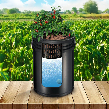 RDWC Hydroponics Grow System, Hydroponic Growing Kit with Top Drip, Recirculating Deep Water Culture 4 Buckles and 1 Reservoir, with Air Pump and Water Level Device for Leafy Vegetables.