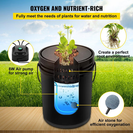 DWC Hydroponic System, 5 Gallon 5 Buckets, Deep Water Culture Growing Bucket, Hydroponics Grow Kit with Pump, Air Stone and Connected Reservoir, for Indoor/Outdoor Leafy Vegetables.