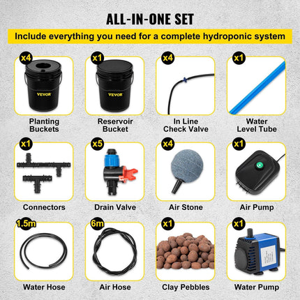 DWC Hydroponic System, 5 Gallon 5 Buckets, Deep Water Culture Growing Bucket, Hydroponics Grow Kit with Pump, Air Stone and Connected Reservoir, for Indoor/Outdoor Leafy Vegetables.
