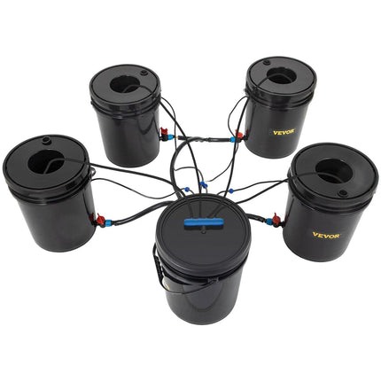 DWC Hydroponic System, 5 Gallon 5 Buckets, Deep Water Culture Growing Bucket, Hydroponics Grow Kit with Pump, Air Stone and Connected Reservoir, for Indoor/Outdoor Leafy Vegetables.
