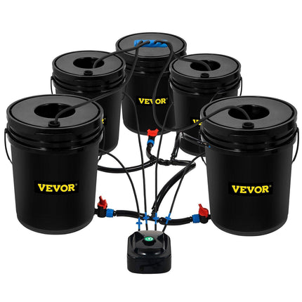 DWC Hydroponic System, 5 Gallon 5 Buckets, Deep Water Culture Growing Bucket, Hydroponics Grow Kit with Pump, Air Stone and Connected Reservoir, for Indoor/Outdoor Leafy Vegetables.