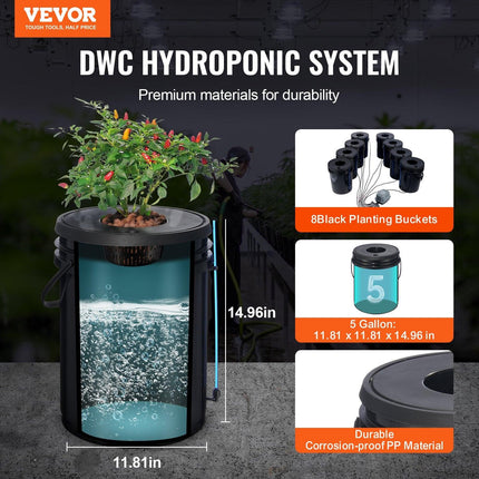 DWC Hydroponics Grow System Deep Water Culture 8 Buckets with Air Pump.