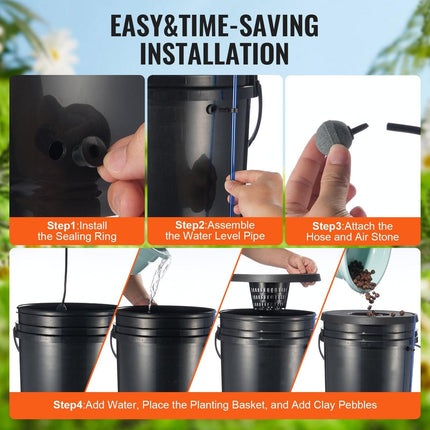 DWC Hydroponics Grow System Deep Water Culture 8 Buckets with Air Pump.