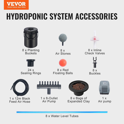 DWC Hydroponics Grow System Deep Water Culture 8 Buckets with Air Pump.