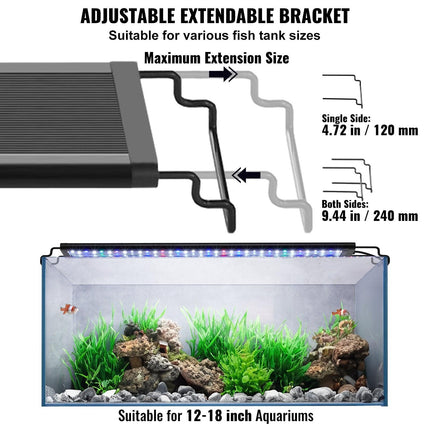 Aquarium Light, 14W Full Spectrum Fish Tank Light with 24/7 Natural Mode, Adjustable Timer & 5-Level Brightness, with Aluminum Alloy Shell Extendable Brackets for 12"-18" Freshwater Planted Tank.