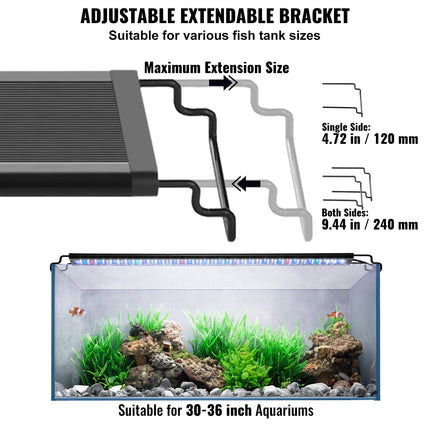 Aquarium Light, 26W Full Spectrum Fish Tank Light with 24/7 Natural Mode, Adjustable Timer & 5-Level Brightness, with Aluminum Alloy Shell Extendable Brackets for 30"-36" Freshwater Planted Tank.