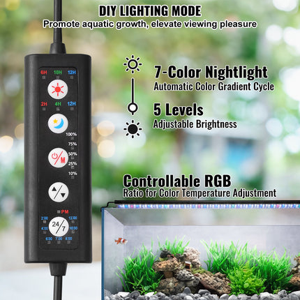 Aquarium Light, 48W Full Spectrum Fish Tank Light with 24/7 Natural Mode, Adjustable Timer & 5-Level Brightness, with Aluminum Alloy Shell Extendable Brackets for 48"-54" Freshwater Planted Tank.