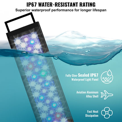 Aquarium Light, 48W Full Spectrum Fish Tank Light with 24/7 Natural Mode, Adjustable Timer & 5-Level Brightness, with Aluminum Alloy Shell Extendable Brackets for 48"-54" Freshwater Planted Tank.
