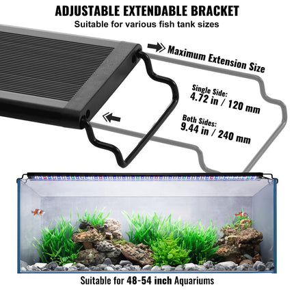 Aquarium Light, 48W Full Spectrum Fish Tank Light with 24/7 Natural Mode, Adjustable Timer & 5-Level Brightness, with Aluminum Alloy Shell Extendable Brackets for 48"-54" Freshwater Planted Tank.