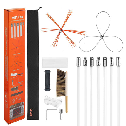 Chimney Sweep Kit, 7m Maximum Extendable Length Chimney Brush, Chimney Cleaner Sweeper with Dual Brush Heads, Brush & Goggles, Fireplace Cleaning Tool for Square, Rectangle, Arch Chimneys.