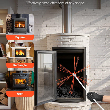 Chimney Sweep Kit, 7m Maximum Extendable Length Chimney Brush, Chimney Cleaner Sweeper with Dual Brush Heads, Brush & Goggles, Fireplace Cleaning Tool for Square, Rectangle, Arch Chimneys.