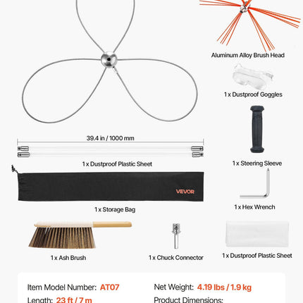 Chimney Sweep Kit, 7m Maximum Extendable Length Chimney Brush, Chimney Cleaner Sweeper with Dual Brush Heads, Brush & Goggles, Fireplace Cleaning Tool for Square, Rectangle, Arch Chimneys.